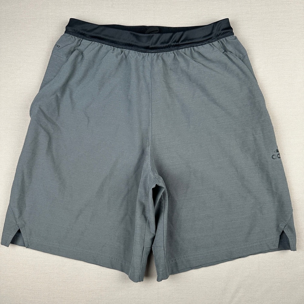 Adidas Aeroready Mens Gray Athletic Training Shorts Medium Black Trim Zipper Pkt
